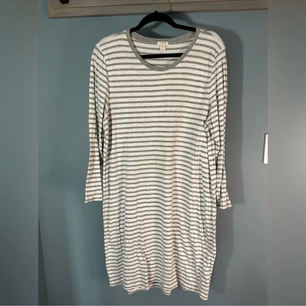 J. Crew 100% Cotton Long Sleeve Dress in White/Grey Stripes